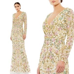 Mac Duggal long sleeve embellished floral dress #5503 NWT size 16